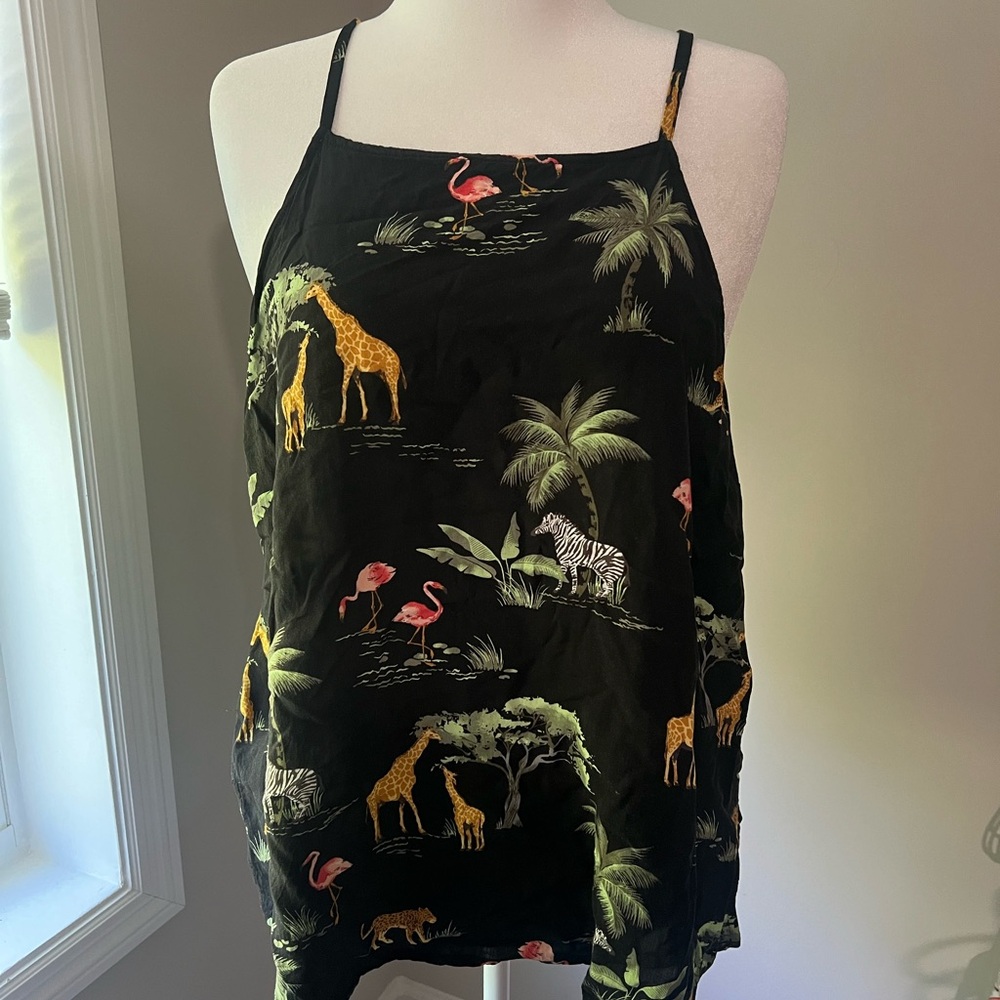 Old Navy Black Tropical Print Tank Top